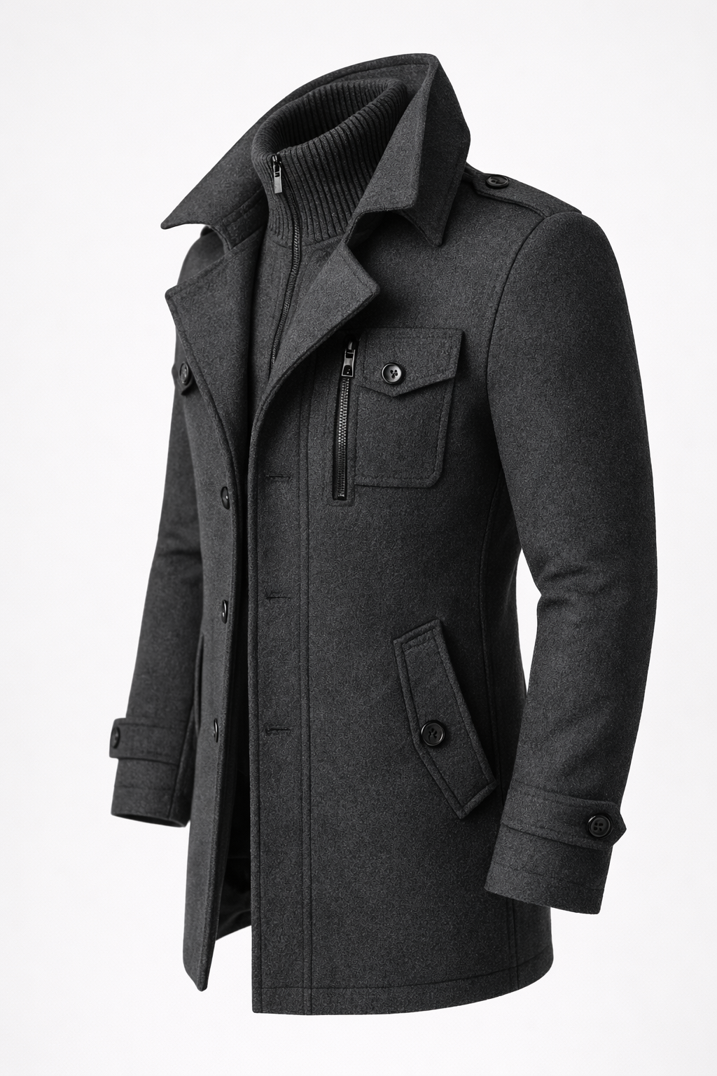 Wool Blend Double-Breasted Long Overcoat for Men