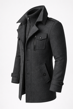 Wool Blend Double-Breasted Long Overcoat for Men