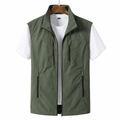 Khaki Zip Front Sleeveless Utility Gilet for Men