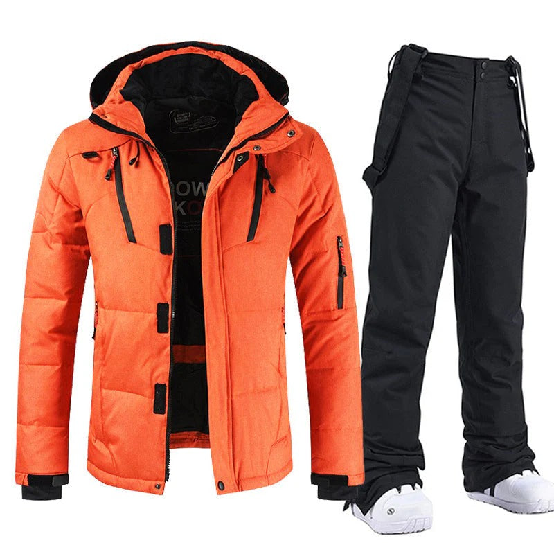 Insulated Hooded Ski Suit with Bib Trousers for Men | Snowboard Winter Sports