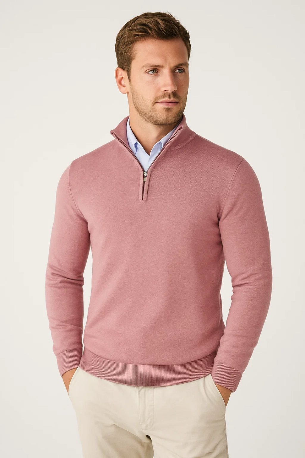High Collar Half Zip Knit Jumper for Men | Winter Layering Essential Piece