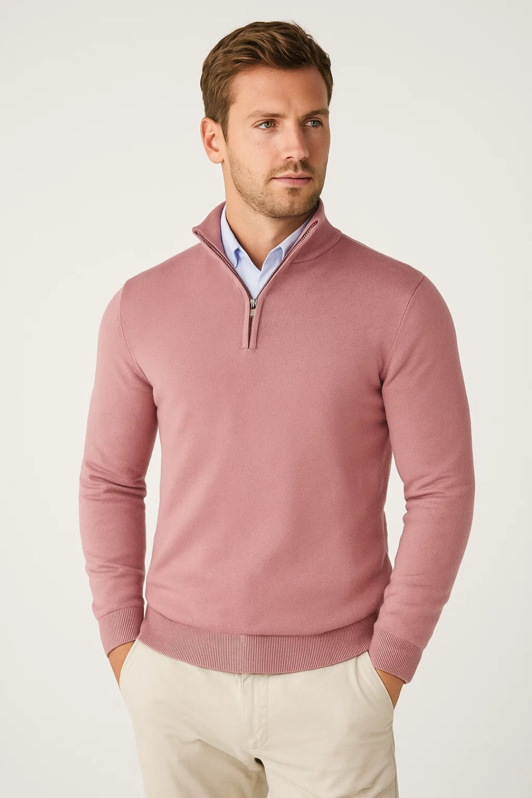 High Collar Half Zip Knit Jumper for Men | Winter Layering Essential Piece