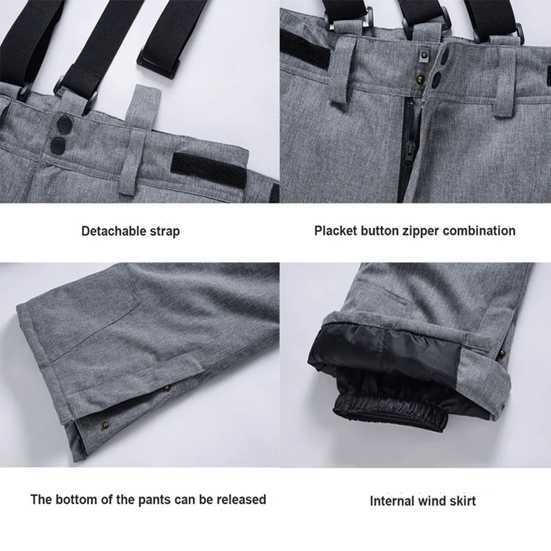 Wide Leg Straight Fit Winter Trousers with Adjustable Braces for Women