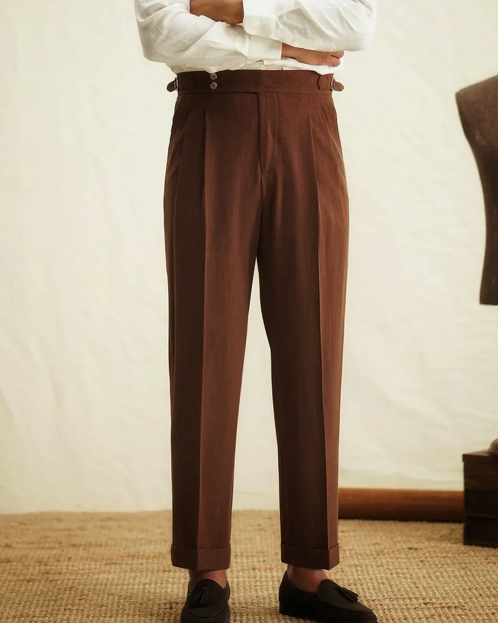 High Waisted Front Pleat Trousers for Men | Formal Office Wear