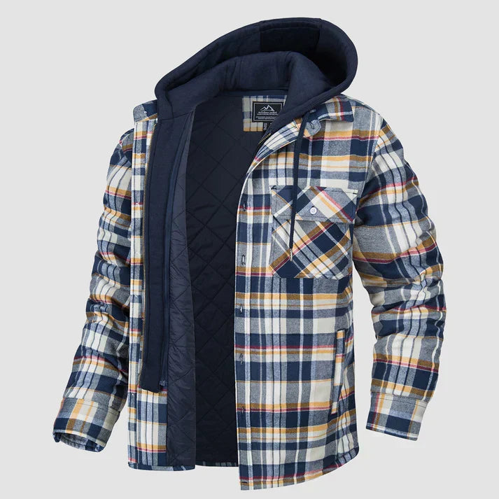 Men Jacket | Hooded with button front and check pattern