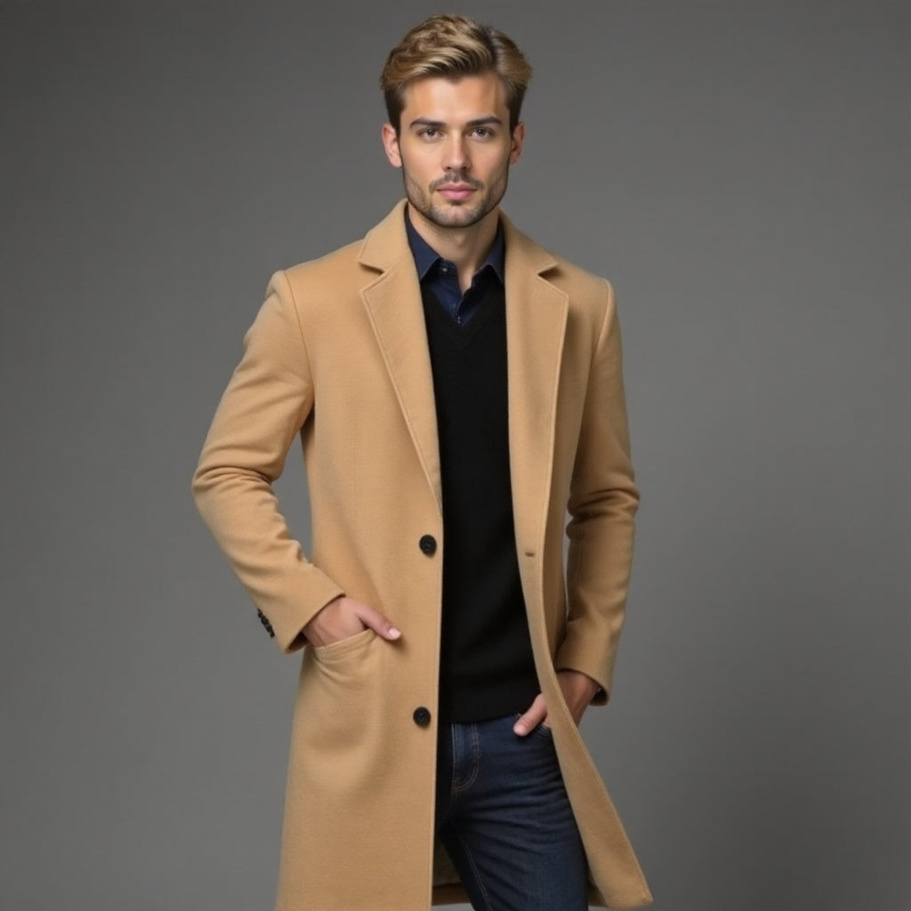 Grey Slim Fit Winter Coat for Men | Classic Formal Occasion Wear