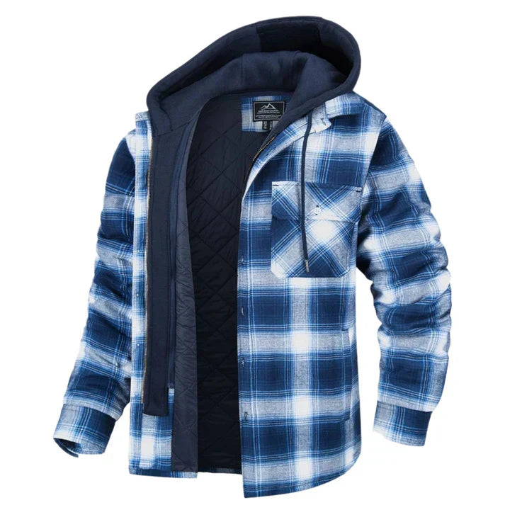 Men Jacket | Hooded with button front and check pattern