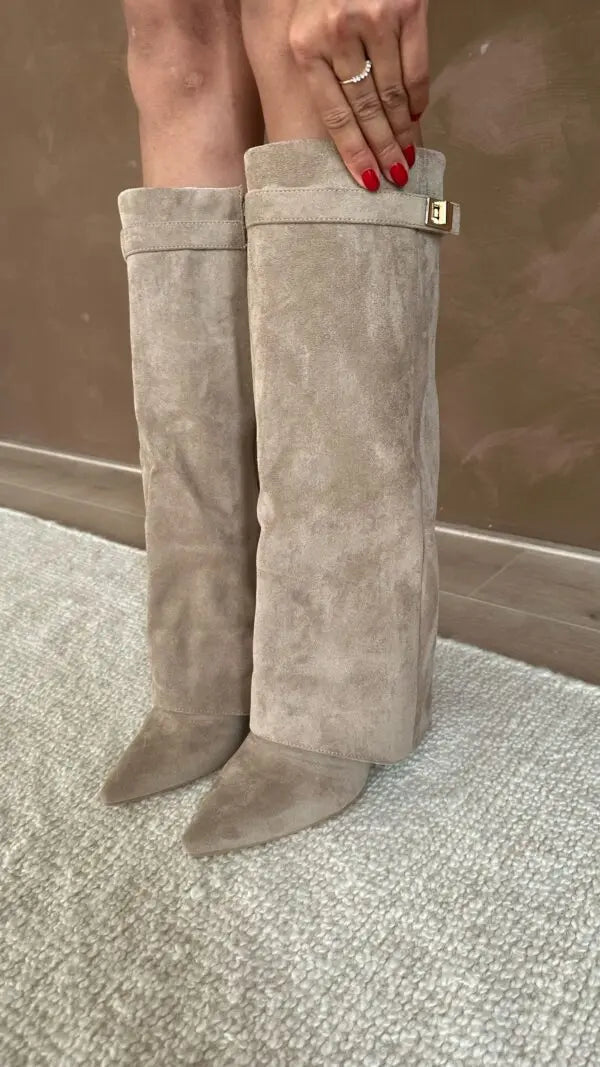 Leather or Suede Tall Heeled Boots for Women | Slim Leg Shaft Winter Wear