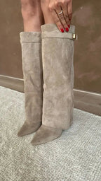 Leather or Suede Tall Heeled Boots for Women | Slim Leg Shaft Winter Wear