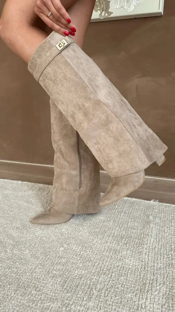 Leather or Suede Tall Heeled Boots for Women | Slim Leg Shaft Winter Wear