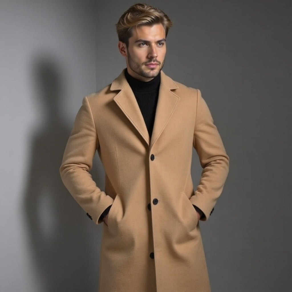 Grey Slim Fit Winter Coat for Men | Classic Formal Occasion Wear