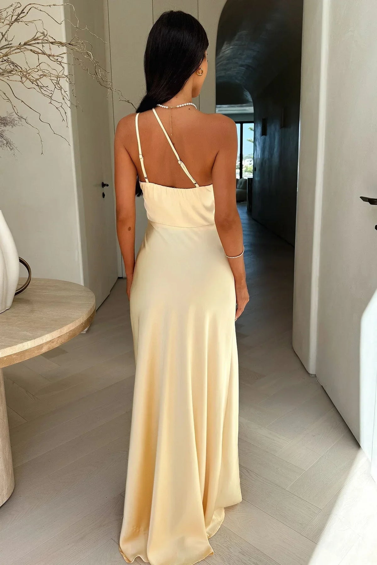 Beige Asymmetric Split Maxi Dress for Women | Evening Party Occasion Wear