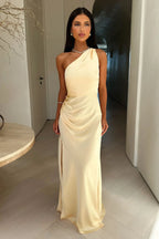 Beige Asymmetric Split Maxi Dress for Women | Evening Party Occasion Wear
