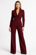 Tailored V Neck Wide Leg Blazer Jumpsuit for Women | Formal Office Wear