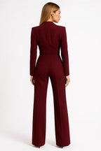 Tailored V Neck Wide Leg Blazer Jumpsuit for Women | Formal Office Wear