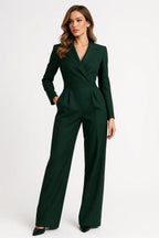 Tailored V Neck Wide Leg Blazer Jumpsuit for Women | Formal Office Wear