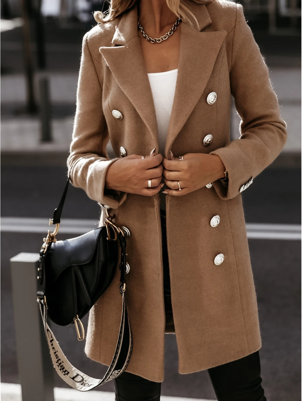 Double Breasted Button Coat for Women | Winter Outerwear