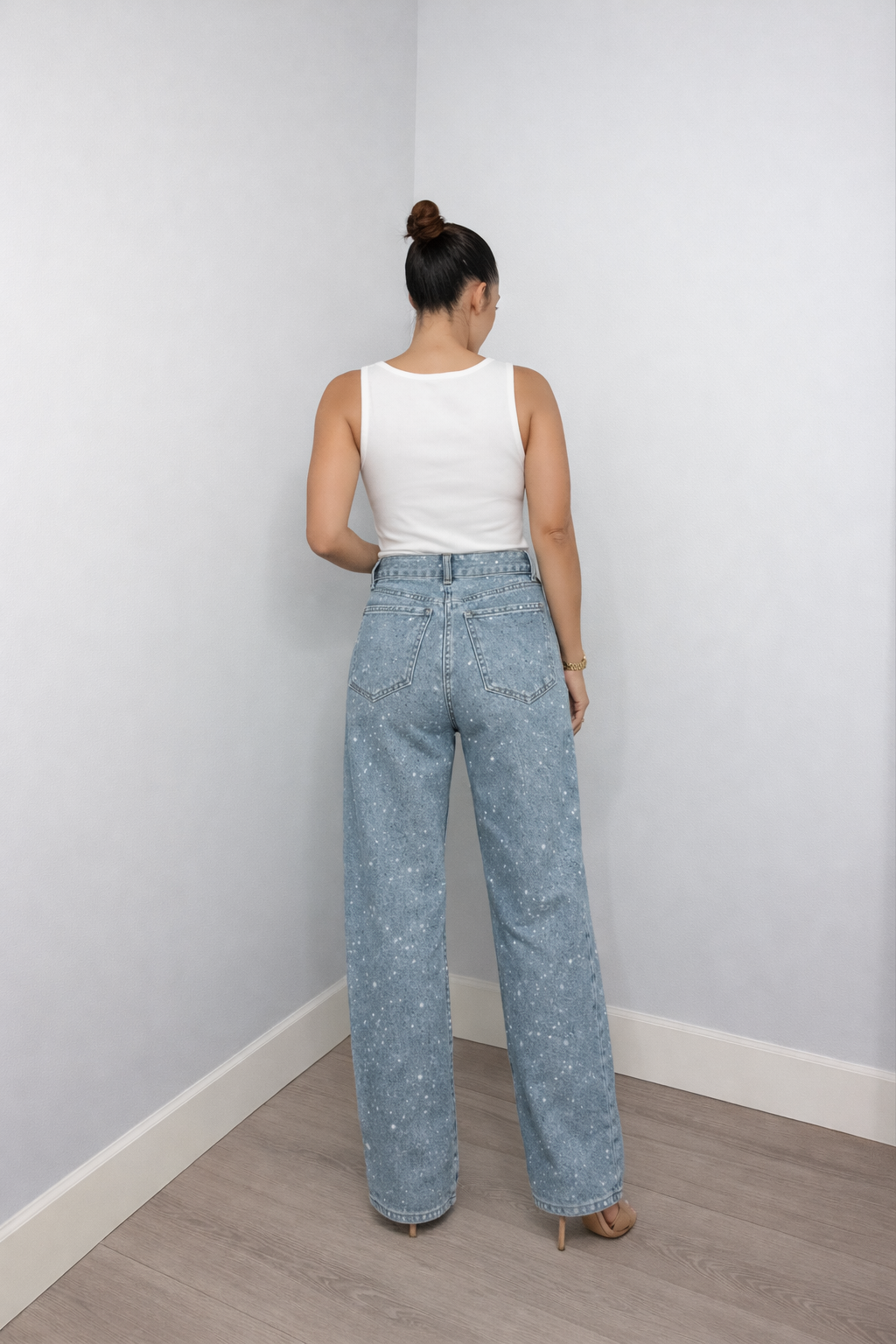 High Waisted Straight Leg Glitter Jeans for Women | Casual Everyday Wear