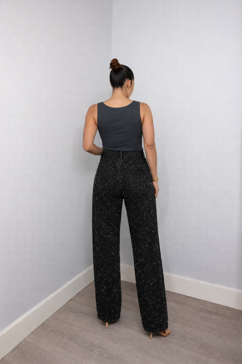 High Waisted Straight Leg Glitter Jeans for Women | Casual Everyday Wear