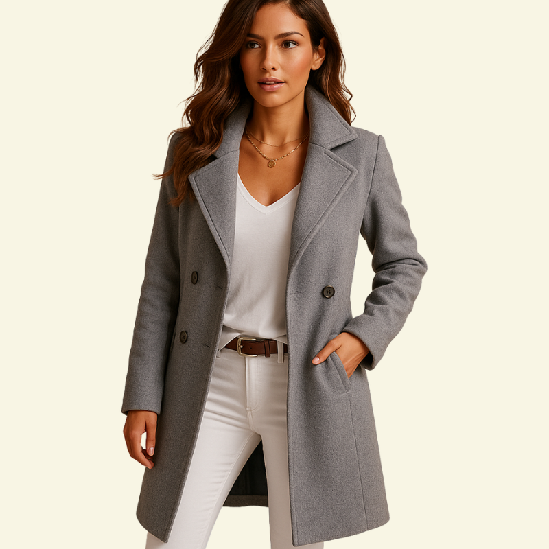 Double-Breasted Draped Lapel Coat for Women | Knee-Length Winter Style