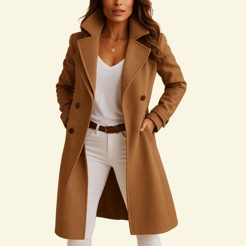 Double-Breasted Draped Lapel Coat for Women | Knee-Length Winter Style