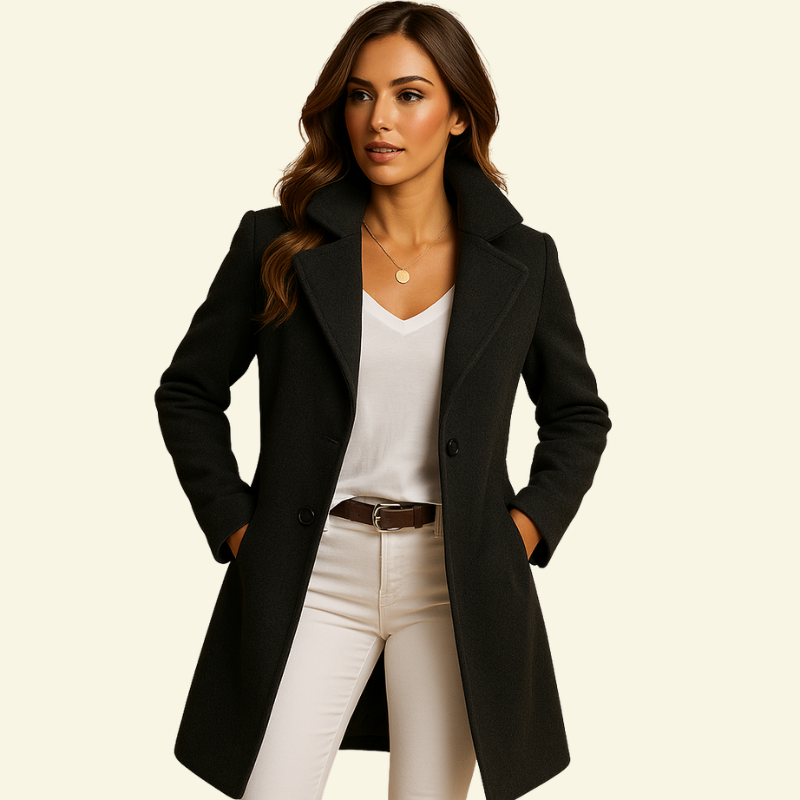 Double-Breasted Draped Lapel Coat for Women | Knee-Length Winter Style