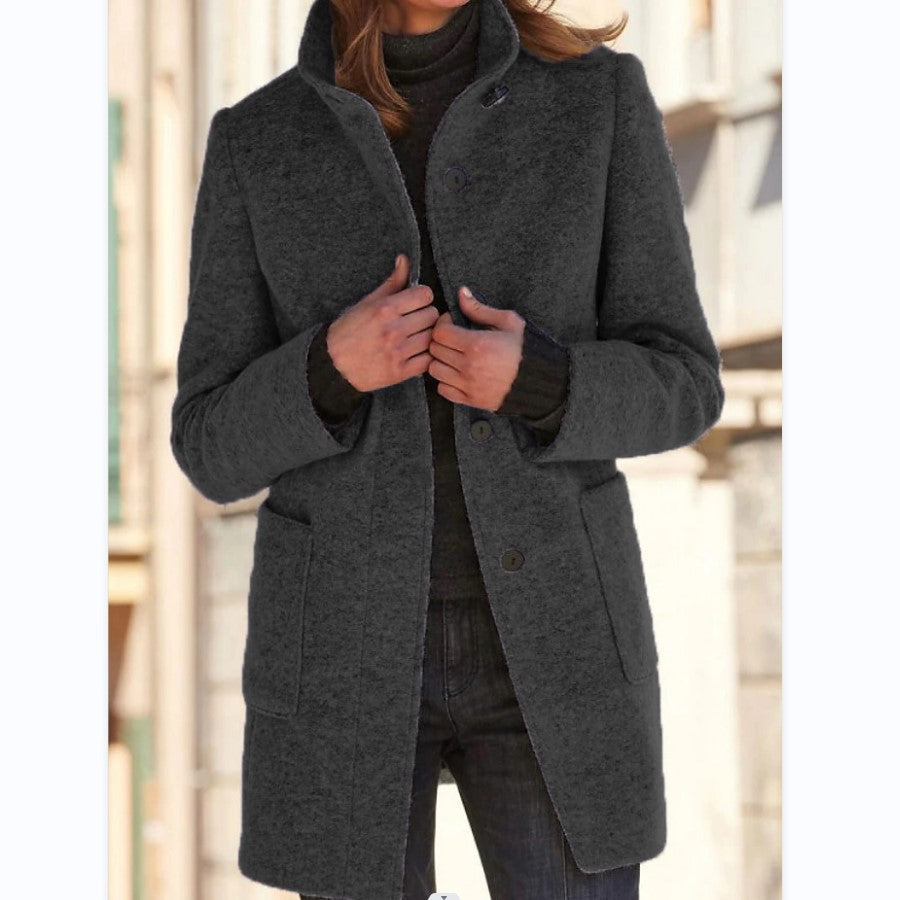 Grey Classic Collar Long Winter Coat for Women | Casual and Formal Wear