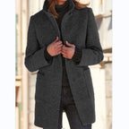 Grey Classic Collar Long Winter Coat for Women | Casual and Formal Wear