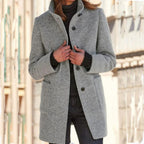Grey Classic Collar Long Winter Coat for Women | Casual and Formal Wear