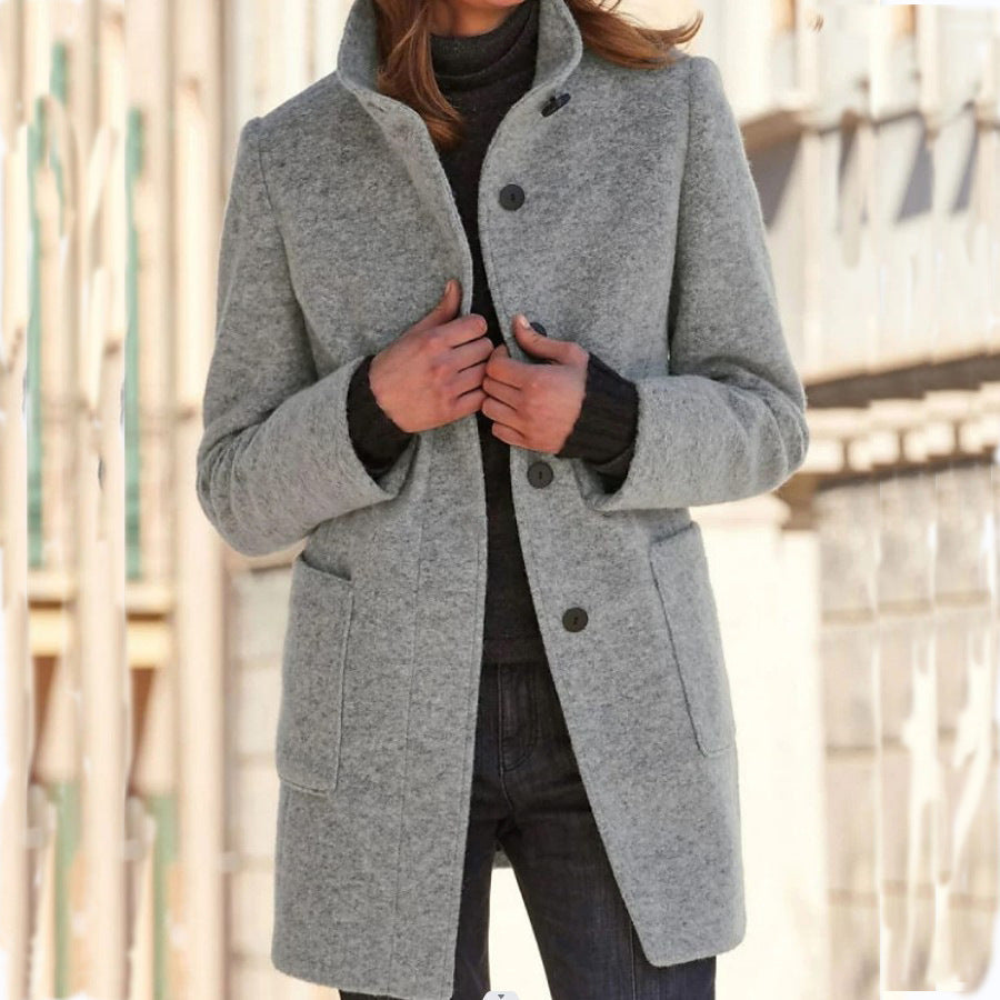 Grey Classic Collar Long Winter Coat for Women | Casual and Formal Wear