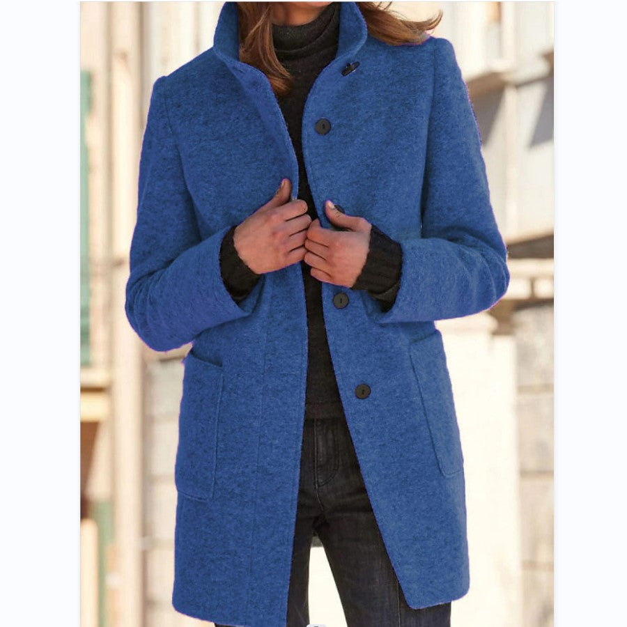 Grey Classic Collar Long Winter Coat for Women | Casual and Formal Wear
