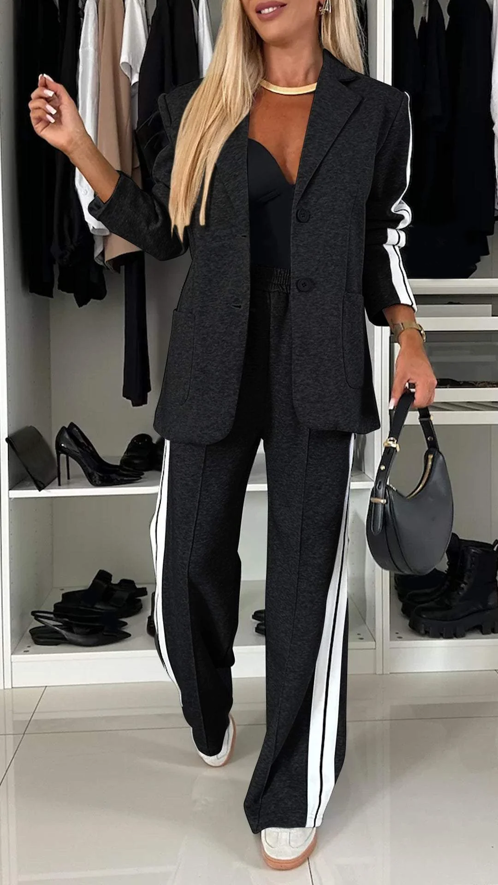 Casual Blazer and Trousers Office Suit for Women | Two Piece Workwear Set