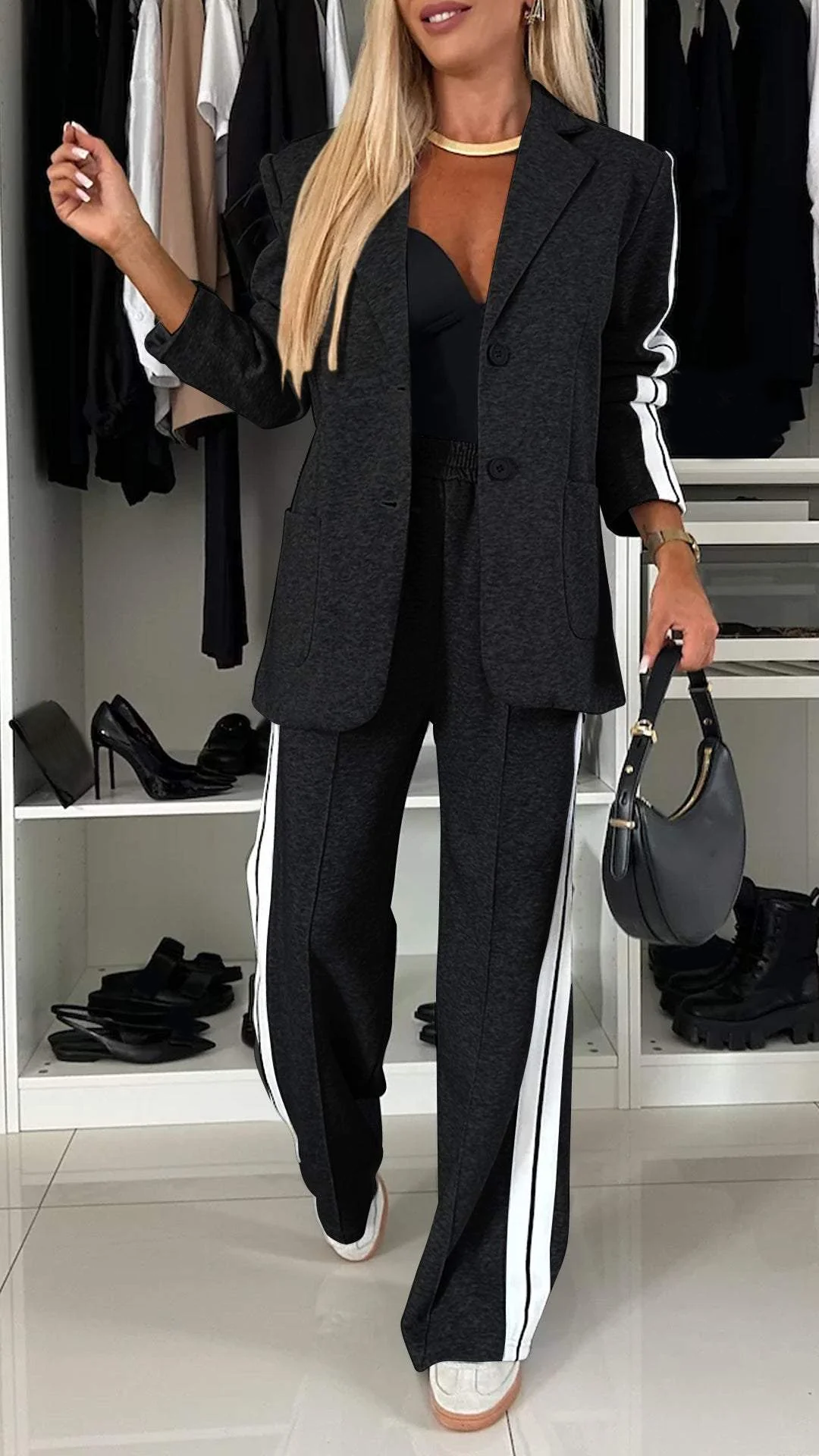 Casual Blazer and Trousers Office Suit for Women | Two Piece Workwear Set