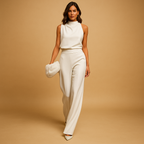 Wide Leg High Waist Halter Jumpsuit for Women | Sleeveless Evening Wear