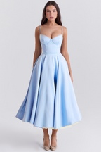 A-Line Corset Bodice Midi Dress for Women | Sweetheart Neckline Occasion Wear