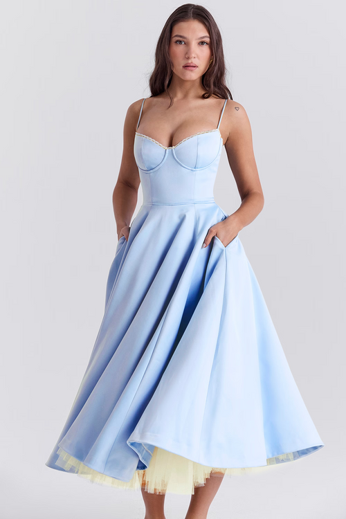 A-Line Corset Bodice Midi Dress for Women | Sweetheart Neckline Occasion Wear