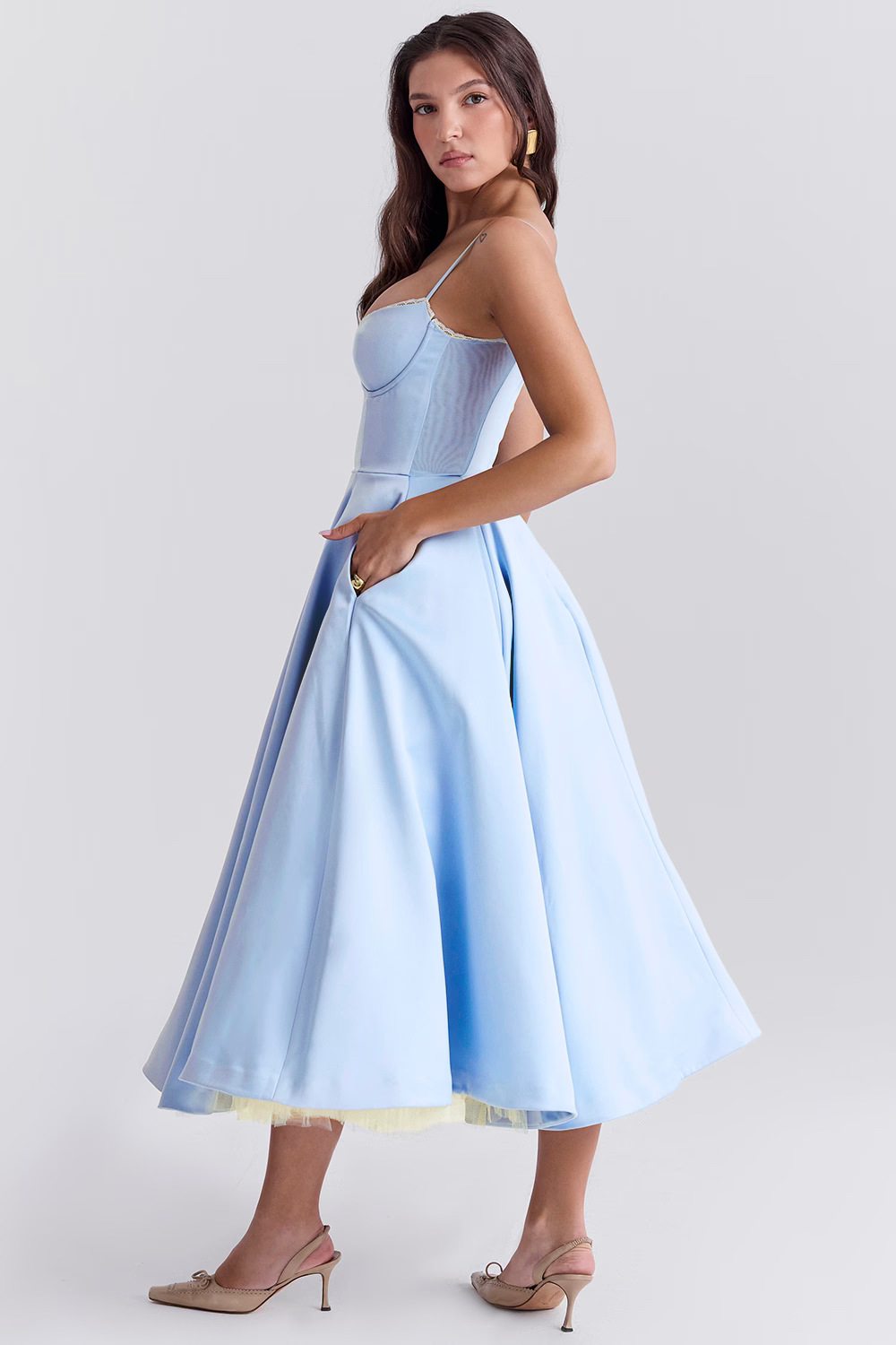 A-Line Corset Bodice Midi Dress for Women | Sweetheart Neckline Occasion Wear
