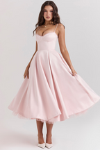 A-Line Corset Bodice Midi Dress for Women | Sweetheart Neckline Occasion Wear