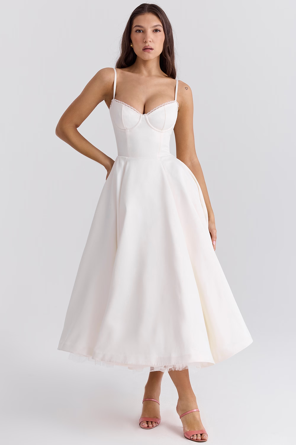 A-Line Corset Bodice Midi Dress for Women | Sweetheart Neckline Occasion Wear