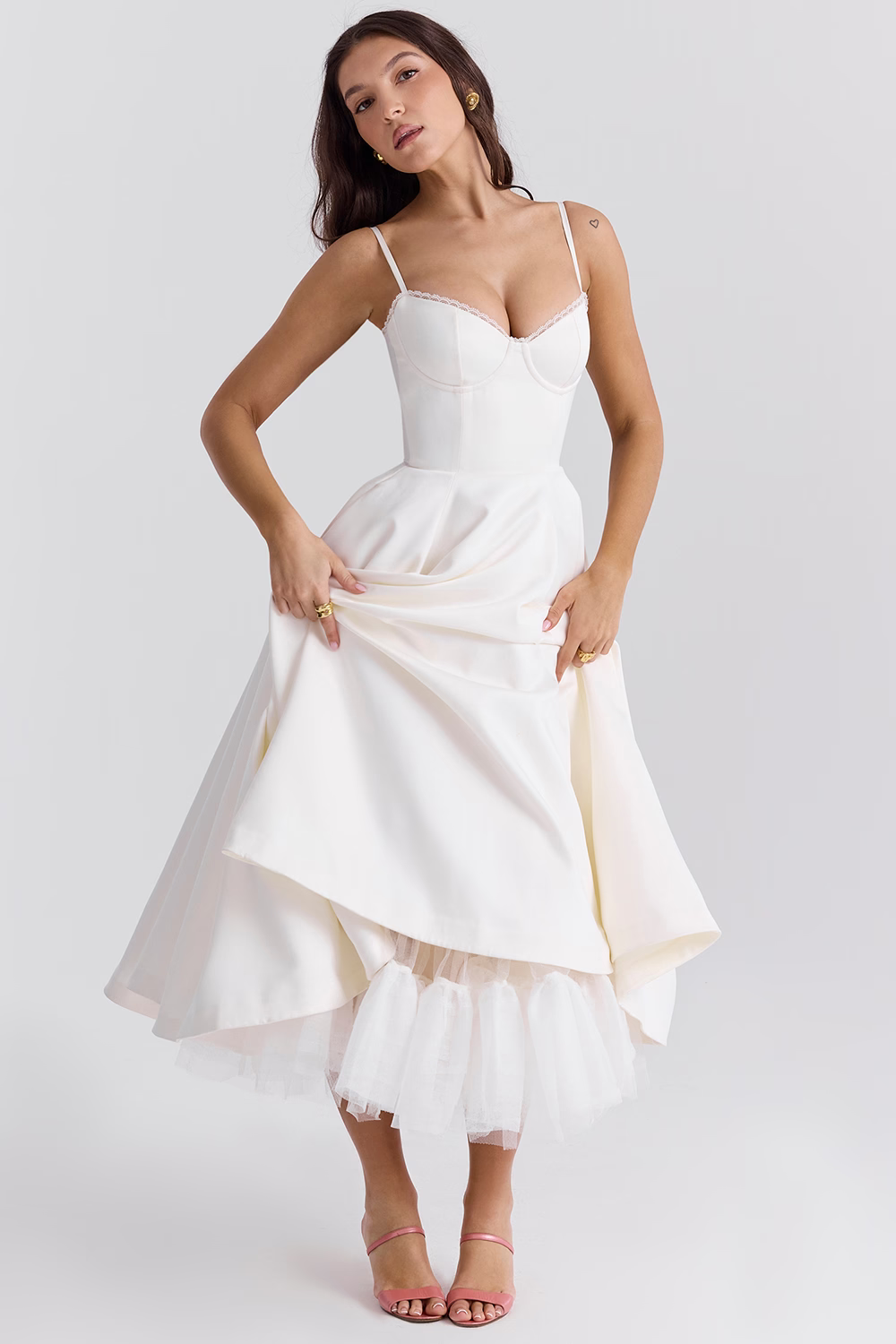 A-Line Corset Bodice Midi Dress for Women | Sweetheart Neckline Occasion Wear