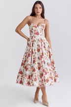 A-Line Corset Bodice Midi Dress for Women | Sweetheart Neckline Occasion Wear