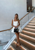 White Square Neck Flared Mini Dress for Women | Fitted Bodice Occasion Wear