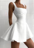 White Square Neck Flared Mini Dress for Women | Fitted Bodice Occasion Wear