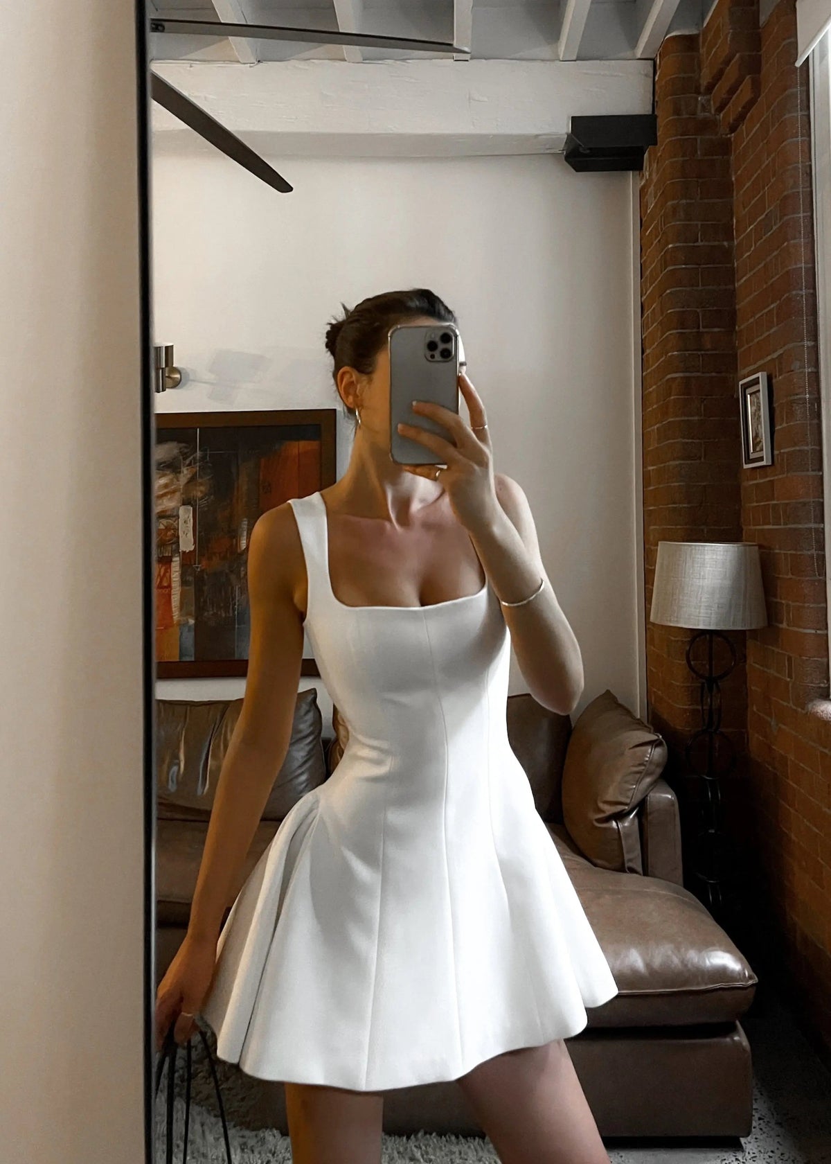 White Square Neck Flared Mini Dress for Women | Fitted Bodice Occasion Wear