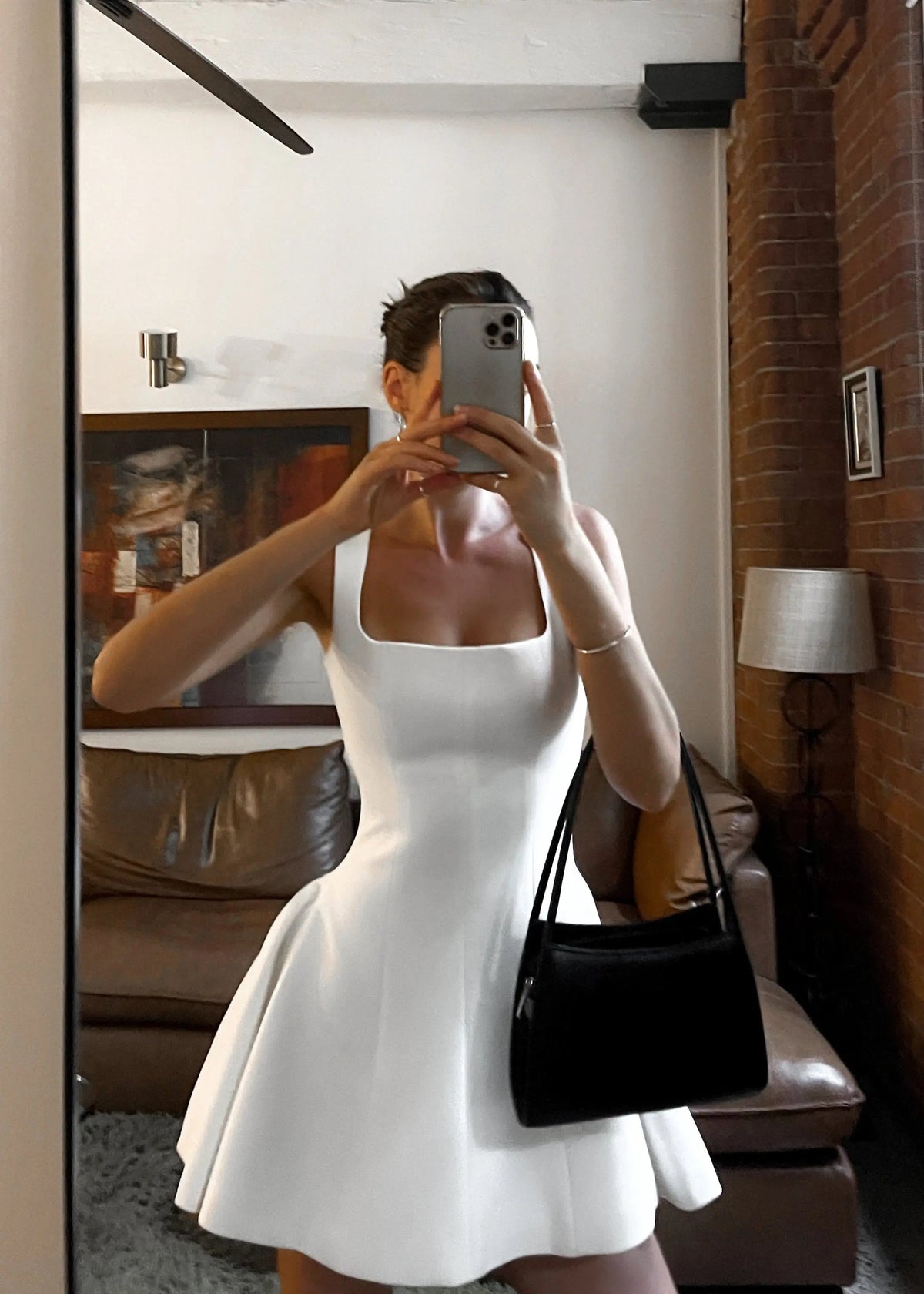 White Square Neck Flared Mini Dress for Women | Fitted Bodice Occasion Wear