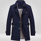 Beige Regular Fit Long Trench Coat with Button and Belt Closure for Men