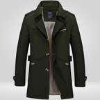 Beige Regular Fit Long Trench Coat with Button and Belt Closure for Men