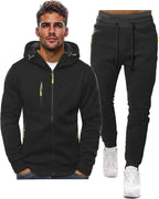 Grey Zip Hooded Two Piece Tracksuit Set for Men