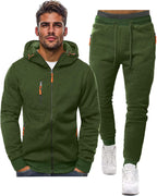 Grey Zip Hooded Two Piece Tracksuit Set for Men