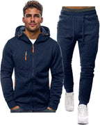 Grey Zip Hooded Two Piece Tracksuit Set for Men